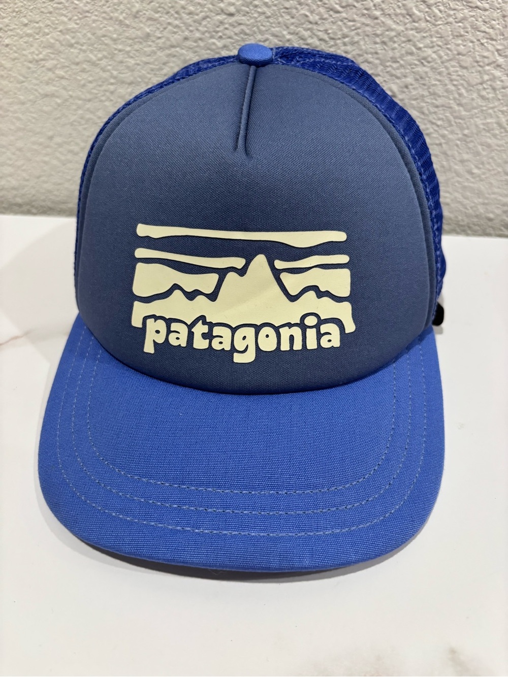 Patagonia Royal Blue and Navy Trucker Hat with Cream Logo